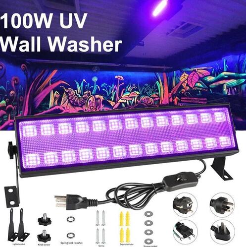 100W 385-400nm LED UV Black Light Bar, Black Lights for Glow Party, Black light with Plug &Switch, Glow Light for Halloween, Fluorescent Body Paint, Stage Lighting