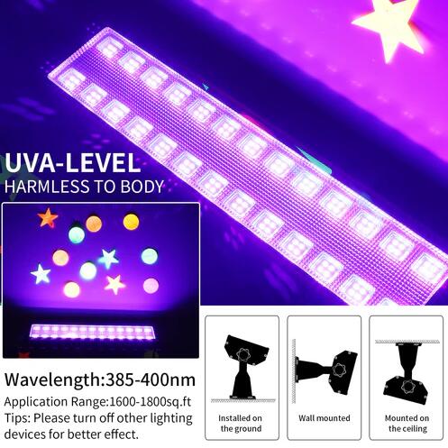 100W 385-400nm LED UV Black Light Bar, Black Lights for Glow Party, Black light with Plug &Switch, Glow Light for Halloween, Fluorescent Body Paint, Stage Lighting
