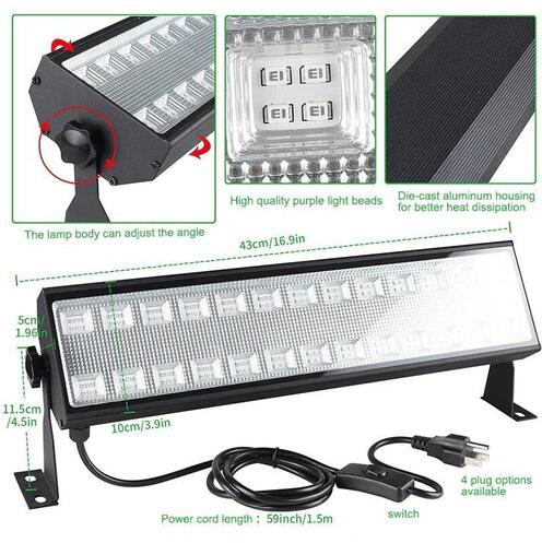 100W 385-400nm LED UV Black Light Bar, Black Lights for Glow Party, Black light with Plug &Switch, Glow Light for Halloween, Fluorescent Body Paint, Stage Lighting