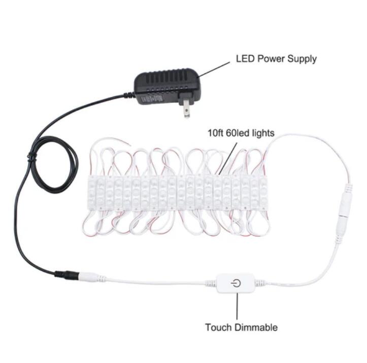 DIY Hollywood Style LED Vanity Mirror Lights Kit Dimmable Lighting, 10FT/20W-60leds, Daylight White, Waterproof IP67 with dimmable and power supply