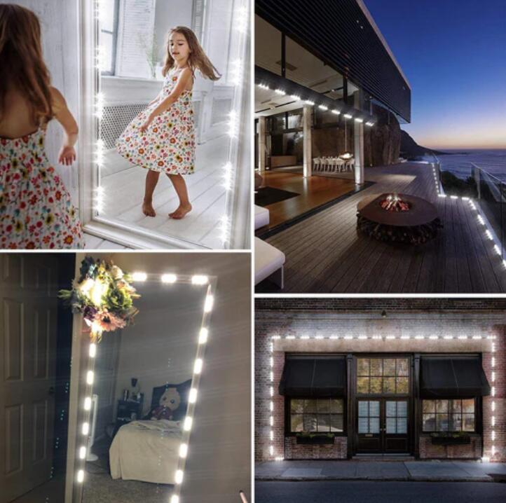 DIY Hollywood Style LED Vanity Mirror Lights Kit Dimmable Lighting, 10FT/20W-60leds, Daylight White, Waterproof IP67 with dimmable and power supply