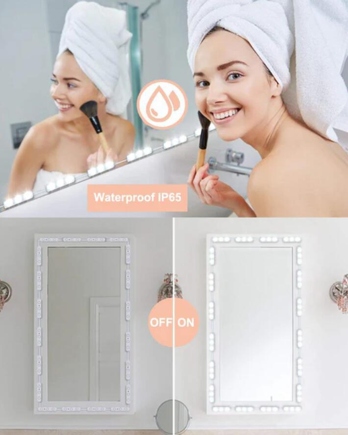 DIY Hollywood Style LED Vanity Mirror Lights Kit Dimmable Lighting, 10FT/20W-60leds, Daylight White, Waterproof IP67 with dimmable and power supply
