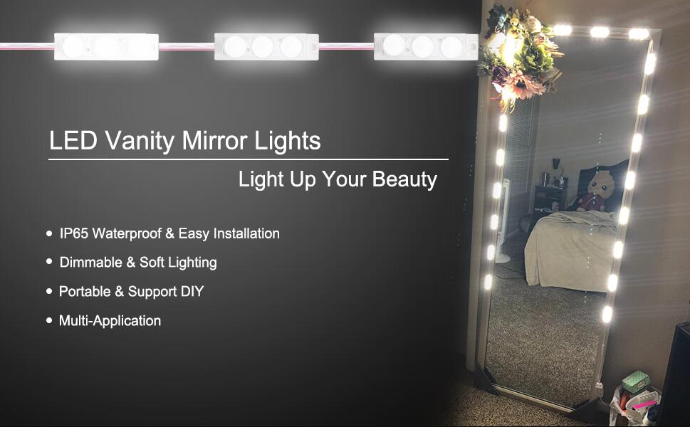 DIY Hollywood Style LED Vanity Mirror Lights Kit Dimmable Lighting, 10FT/20W-60leds, Daylight White, Waterproof IP67 with dimmable and power supply