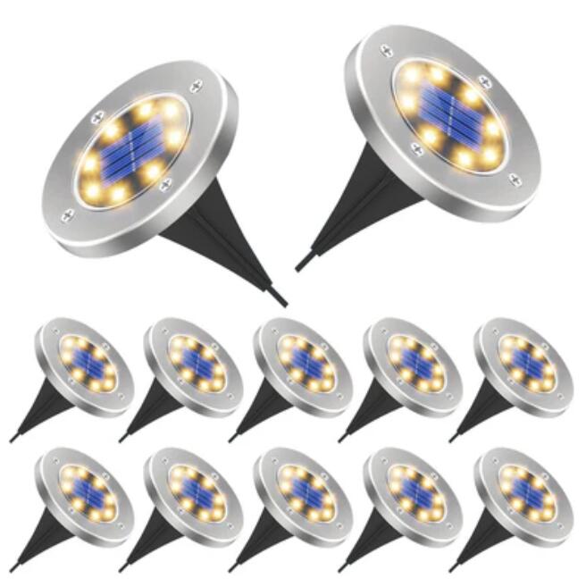 12 pack Solar Light Outdoor 8 LED Waterproof Sidewalk Disk Lights Solar Powered Landscape Lighting