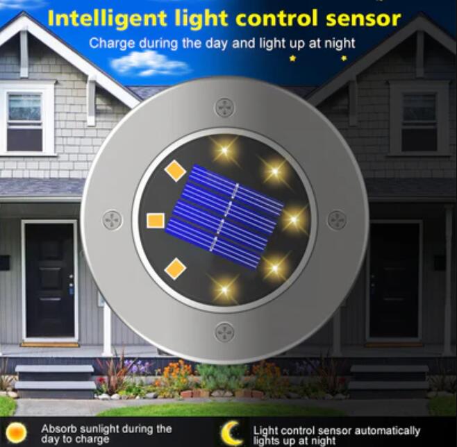 12 pack Solar Light Outdoor 8 LED Waterproof Sidewalk Disk Lights Solar Powered Landscape Lighting