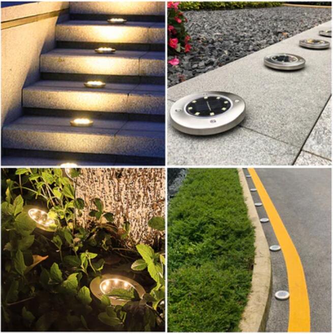 12 pack Solar Light Outdoor 8 LED Waterproof Sidewalk Disk Lights Solar Powered Landscape Lighting