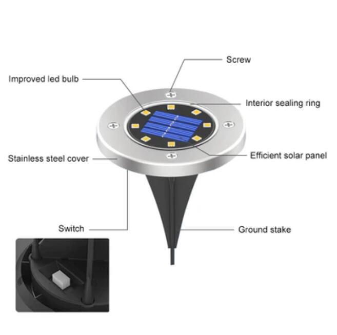 12 pack Solar Light Outdoor 8 LED Waterproof Sidewalk Disk Lights Solar Powered Landscape Lighting
