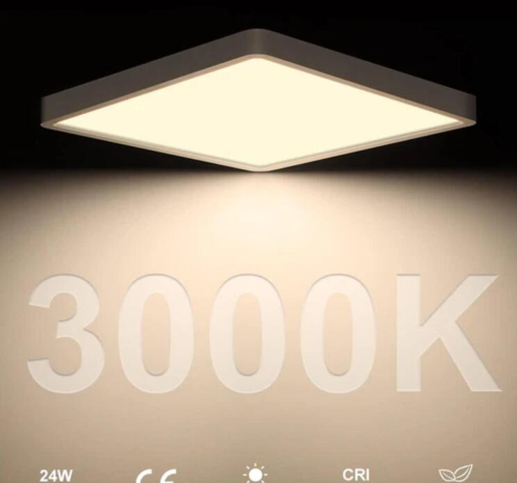 12inch 24W LED Ceiling Light Flush Mount, 3200LM Black Flat Ceiling Lamp, Square Low Profile Lighting Fixture for Bedroom, Kitchen, Living Room, Stairwell