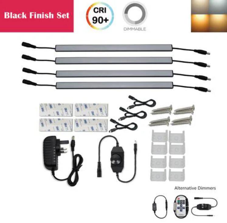 C-Series 4 Pack (4*3W) Dimmable CRI 90 Ultra Thin 12inch Linkable Linear LED Under Cabinet Lights with Dimmer & Power Adapter