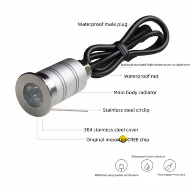 8PCS Pack 1W DC12V-24V IP67 15° Angle Waterproof Garden Stainless Steel Wall Corner Light Outdoor Spot LED Step Light