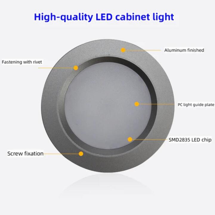 6pcs Packing LED Under Cabinet Lighting 2.5W 12VDC Ultra Thin, 3 Switches are Available Controllable Puck Light for Motorhome, Caravan, Truck, Kitchen, Wine Cabinet, Wardrobe