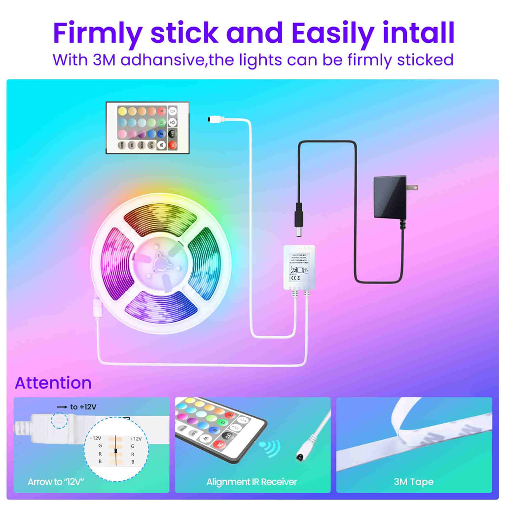 25 FT LED Strip Lights,Bluetooth LED Lights for Bedroom, Color Changing Light Strip with Music Sync, Phone Controller and IR Remote(APP+Remote +Mic)