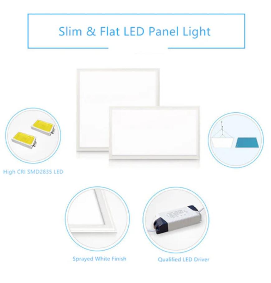 1'x2' (295x595 mm) 24 Watt LED Panel Light in 0.39'' (10mm) Thick White Trim Flat Sheet Panel Lighting Board Super Bright Ultra Thin Glare-Free