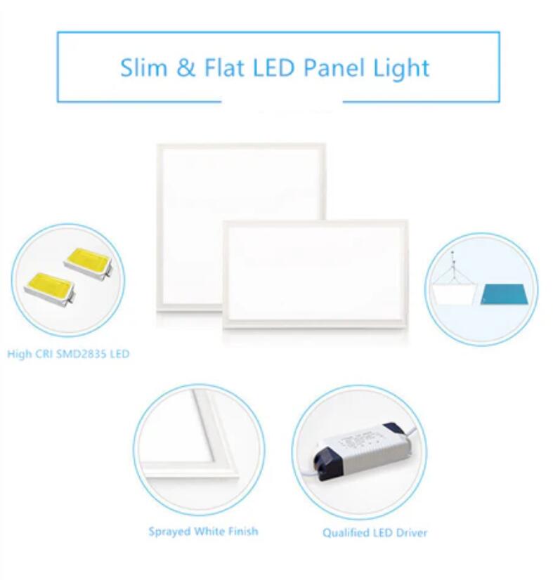 2'x4' (595x1195mm) 60W LED Panel Light in 0.39'' (10mm) Thick White Trim Flat Sheet Panel Lighting Board Super Bright Ultra Thin Glare-Free