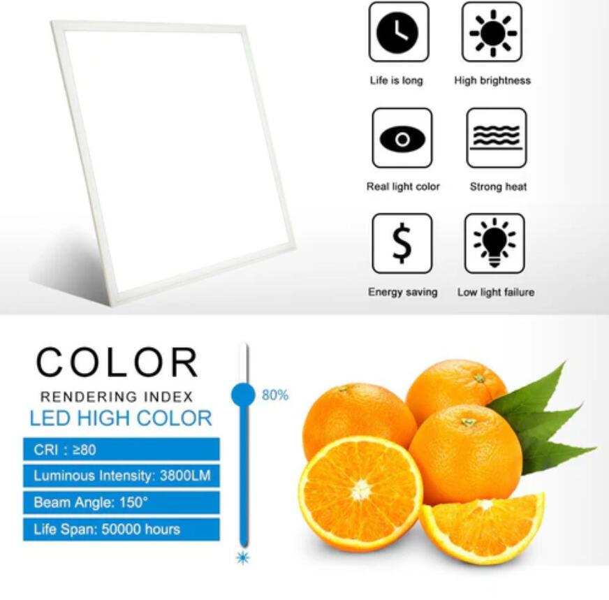 2'x2' (595x595mm) 40W LED Panel Light in 0.39'' (10mm) Thick White Trim Flat Sheet Panel Lighting Board Super Bright Ultra Thin Glare-Free