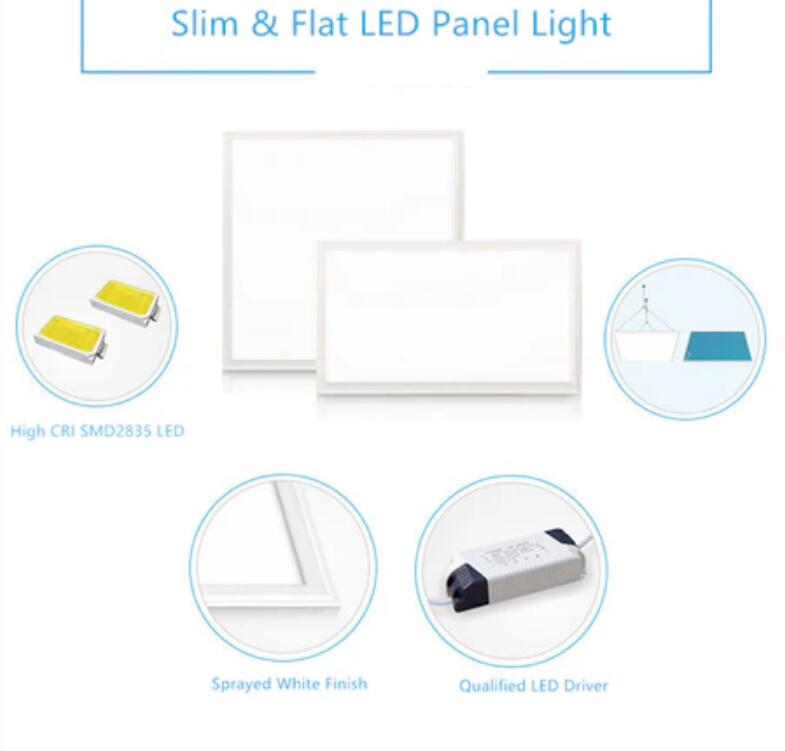 2'x2' (595x595mm) 40W LED Panel Light in 0.39'' (10mm) Thick White Trim Flat Sheet Panel Lighting Board Super Bright Ultra Thin Glare-Free