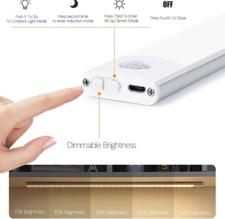 2Pack Under Cabinet Lights, LED Closet Lights Wireless Magnetic Motion Sensor Activated Light Bar Indoor Rechargeable Battery Operated Stick on Under Counter Lights for Kitchen Stairs Hallway