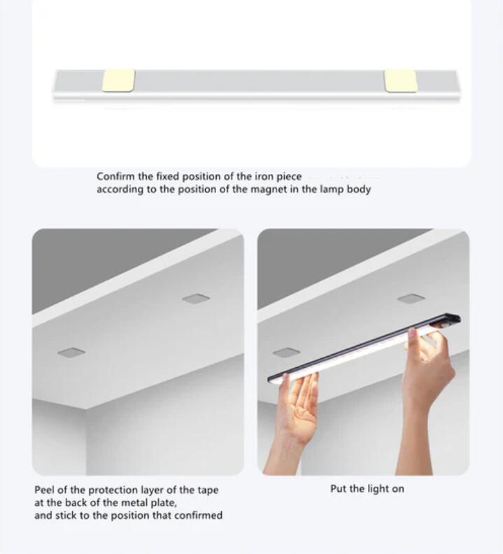 2Pack Under Cabinet Lights, LED Closet Lights Wireless Magnetic Motion Sensor Activated Light Bar Indoor Rechargeable Battery Operated Stick on Under Counter Lights for Kitchen Stairs Hallway