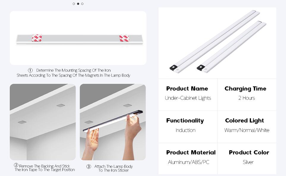 2Pack Under Cabinet Lights, LED Closet Lights Wireless Magnetic Motion Sensor Activated Light Bar Indoor Rechargeable Battery Operated Stick on Under Counter Lights for Kitchen Stairs Hallway