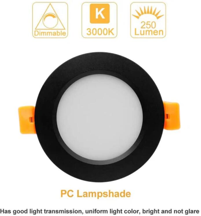 4 Pack 2 Inch Dimmable LED Downlight, 3W(35W Halogen Equivalent) Black Trim LED Ceiling Light