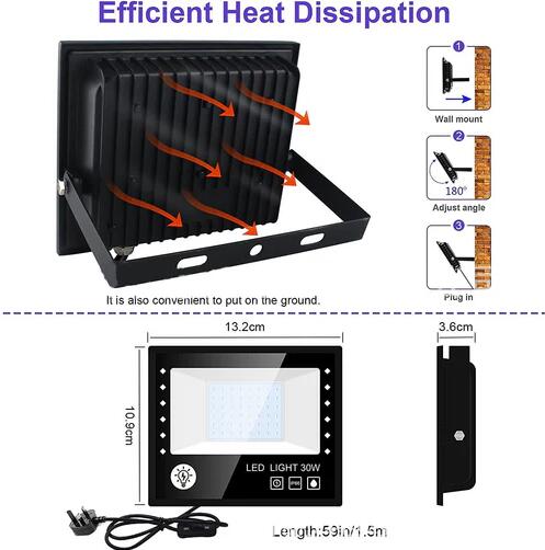2 Pack Black Lights - 30W 385-400 nm AC85-265V Upgraded LED Flood Light with Switch, Waterproof IP66 for Glow Party, Stage Lighting, Aquarium, Glow in The Dark, Body Paint, Fluorescent Poster, Neon Glow