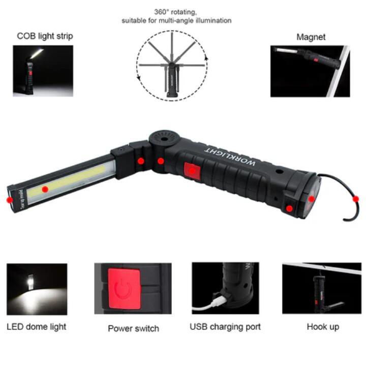 2 Pack LED Work Light Rechargeable 360° Rotate Magnetic Based 5 Modes LED Flashlight
