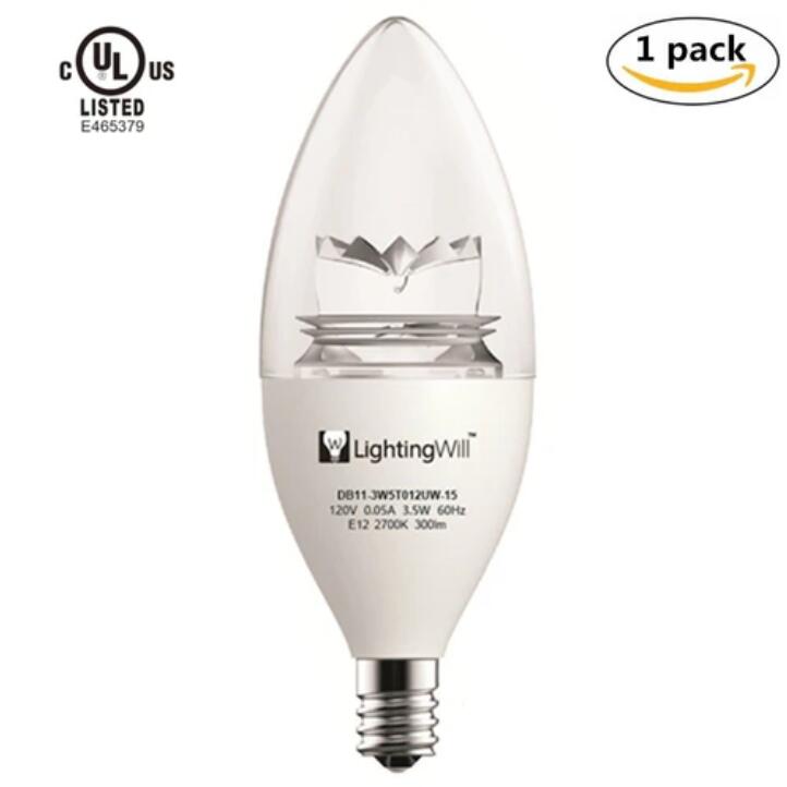 UL CUL Approved 3.5W 300 Lumen LED Candle Light Bulb Dimmable 2700K Warm White Color in E12 Edison Screw Base, 40 Watt Incandescent Lamp Equivalent