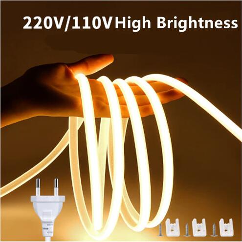 Free Shipping 164Feet 110V AC / 220V AC Spotless FCOB LED Flexible Strip Light, IP65 Waterproof High Brightness with Inline Switch