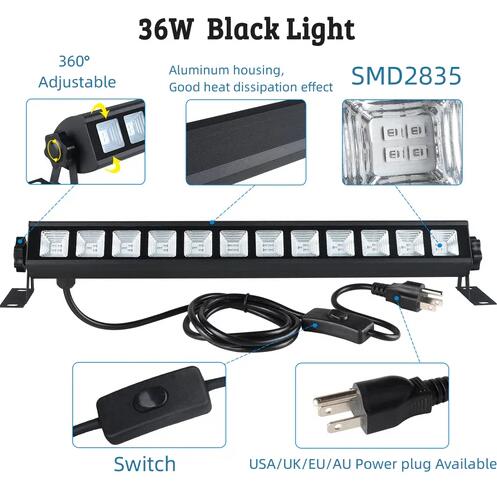36W 385-400nm LED Black Light Bar, Black Lights for Glow Party, Black light with Plug &Switch, Glow Light for Halloween, Fluorescent Body Paint, Stage Lighting
