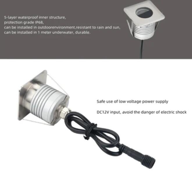 8PCS Pack IP68 3W DC12-24V LED Underwater Light Waterproof Stainless Steel Square Pool Light Inground LED Yard Light