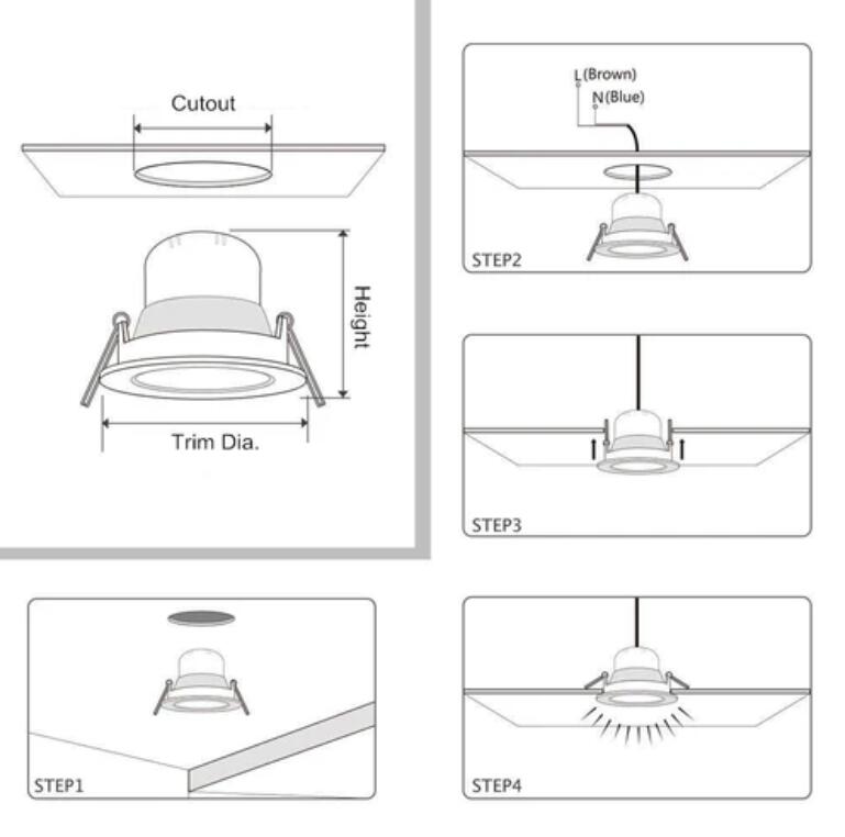 10 Pack 3W Dimmable Antifog LED Downlight CRI80 Flat Diffuser Ceiling Light -2-3/8'' Cutout