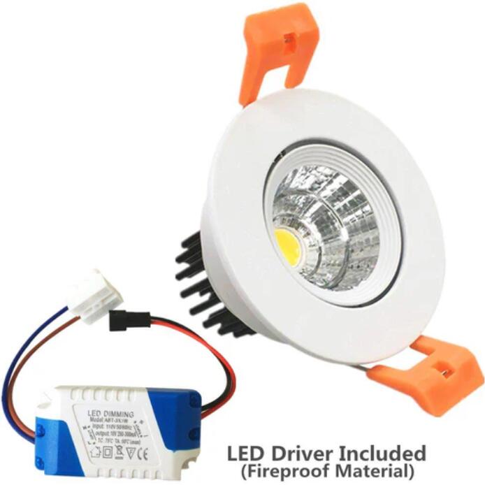 3W Dimmable LED Downlight CRI80 COB LED Ceiling Light Cut-out 2in/51mm 25W Halogen Bulbs Equivalent