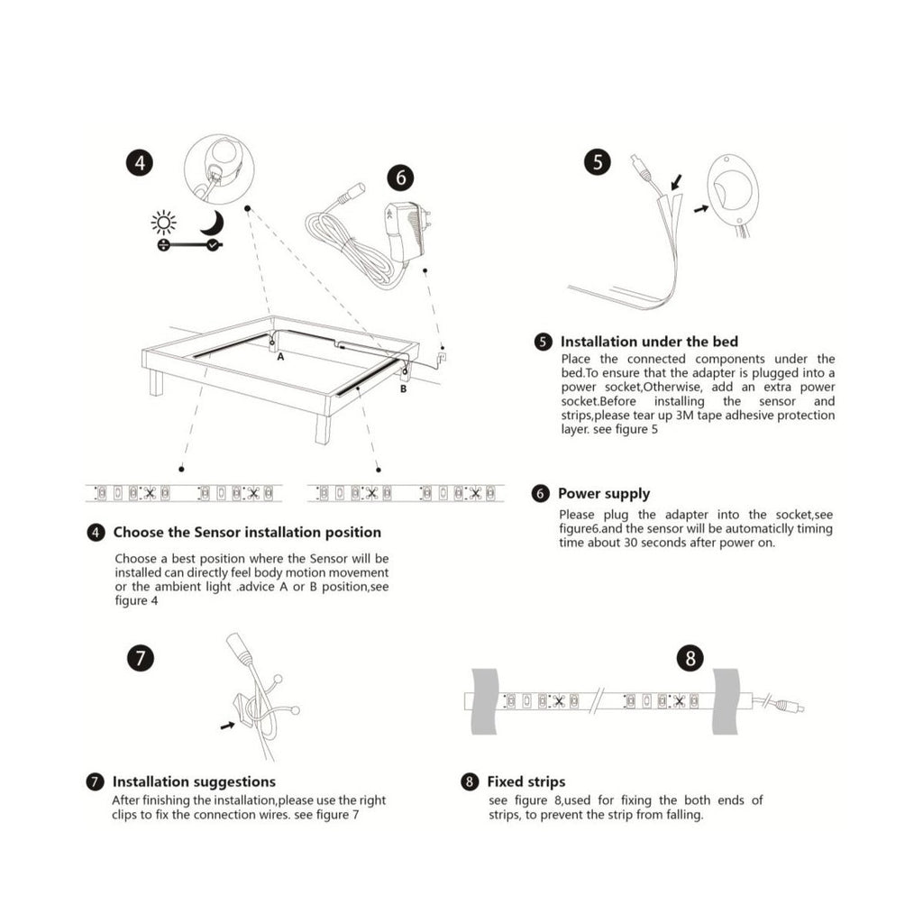Motion Activated  LED Bed Light Automatic Strip Lighting Kit(Double Bed Kit)