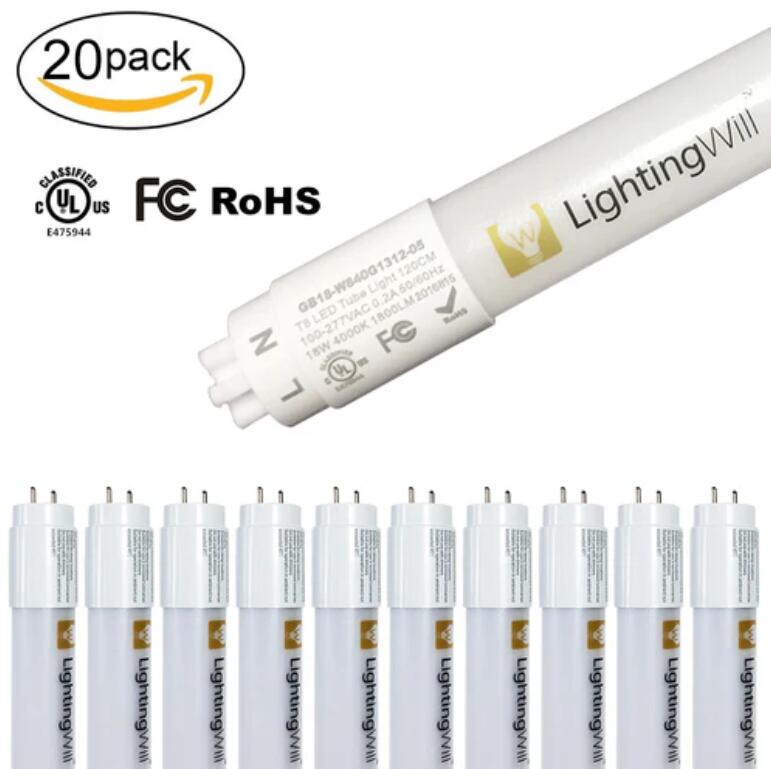 4FT(120cm) LED T8 Tube 18W 1800LM 100-277VAC, Ballast By-Pass, UL CUL All-Plastic LED Tube