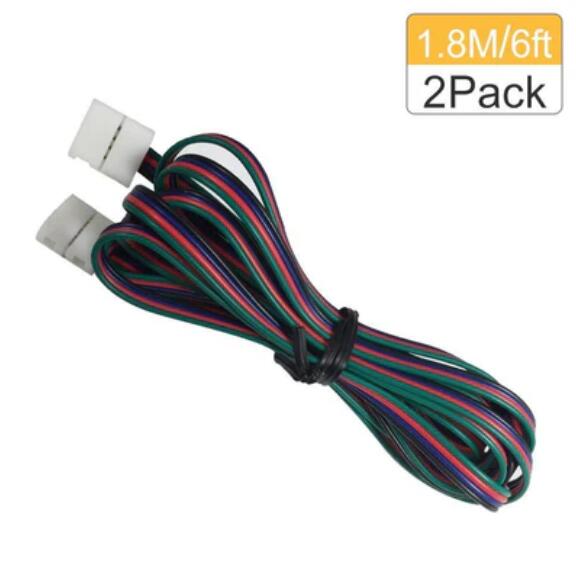 2 Pack Solderless Jumper Snap Down 4Conductor LED Strip Connectors for 10mm Wide SMD5050 RGB Color Flex LED Strips