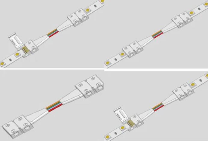 2 Pack Solderless Jumper Snap Down 4Conductor LED Strip Connectors for 10mm Wide SMD5050 RGB Color Flex LED Strips
