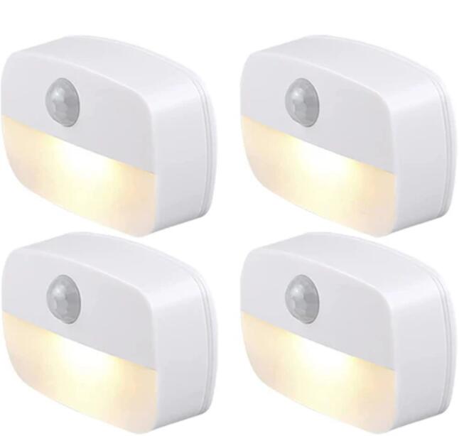 4Pack PIR Motion Sensor LED Night Light, Motion Activated Under Cabinet Light, Battery Operated Stick-on Anywhere Motion Activated for Kitchen Stairway (Battery not included)