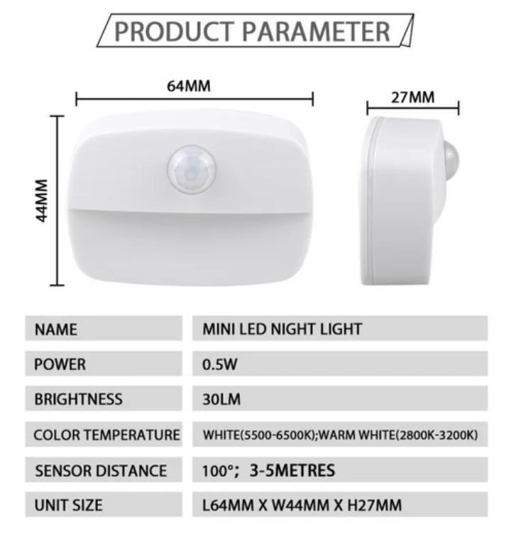 4Pack PIR Motion Sensor LED Night Light, Motion Activated Under Cabinet Light, Battery Operated Stick-on Anywhere Motion Activated for Kitchen Stairway (Battery not included)