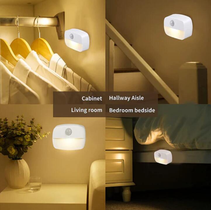 4Pack PIR Motion Sensor LED Night Light, Motion Activated Under Cabinet Light, Battery Operated Stick-on Anywhere Motion Activated for Kitchen Stairway (Battery not included)