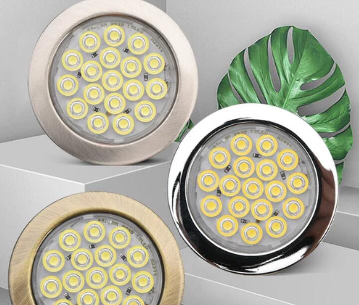 4pcs Pack Round LED Under Cabinet Lighting Stainless Steel LED Puck Light 2W 12VDC, 3 Switches Optional Controllable Puck Light for Motorhome, Caravan, Truck, Kitchen, Wine Cabinet, Wardrobe