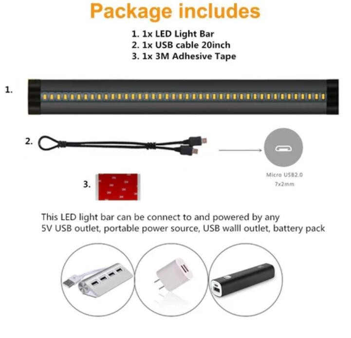 12inch CRI90 SMD2835 5W 300LM Dimmable LED Under Cabinet Light DC 5V / 12V Black & Silver Finish Color Ultra Thin Stick On Under Counter Lighting