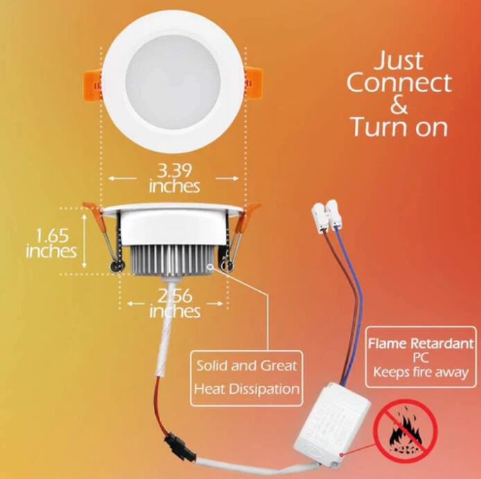 10 Pack 5W Dimmable Antifog LED Downlight CRI80 Flat Diffuser Ceiling Light -2.56'' Cutout