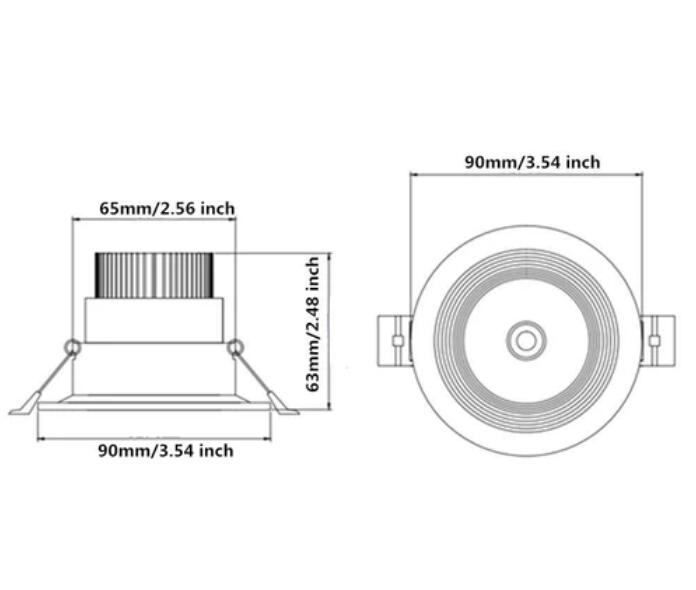 5W Dimmable COB LED Downlight Light Cut-out 2.5in (65mm) 60 Beam Angle 50W Halogen Bulbs Equivalent
