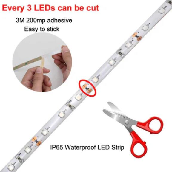 60W UV Black Light LED Strip, 16.4FT/5M 2835 300LEDs 395nm-405nm Waterproof IP65 Night Fishing Sterilization Party w/12V 5A Power Supply
