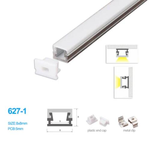 8*8MM LED Aluminum Profile with Flat Milky White Cover Surface Mounting for LED Strip System
