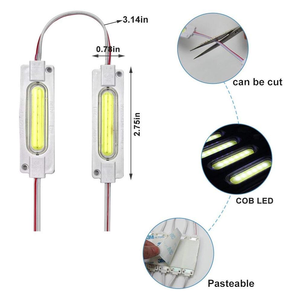 20pcs/pack LED Modules String with COB 2W LED 160°Beam DC12V 100LM 2W Module Light Waterproof IP65 with Adhesive Tape Back