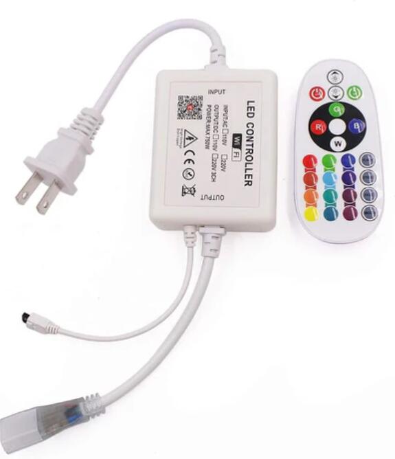 RGB LED Controller, 750W Max High-Voltage WiFi Color Changing RGB Controller (Plastic) with IR Remote and Music Time APP Control System for AC110-130V/ 200-240V LED Tape Rope Strip Lights
