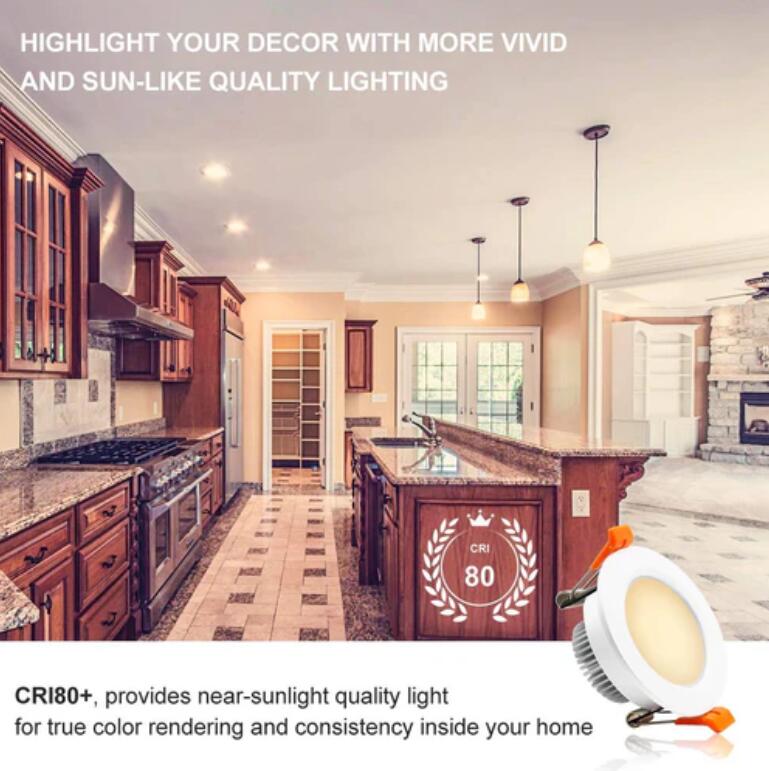 10 Pack 7W 500LM Dimmable Antifog LED Downlight CRI80 Flat Diffuser Ceiling Light -3-3/8'' Cutout