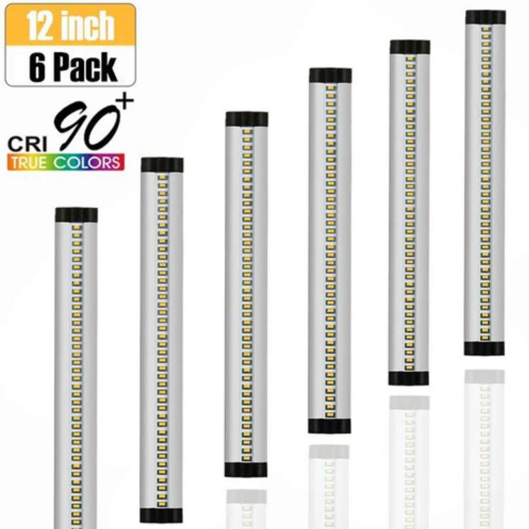 6 Pack 7mm Thick Silver Finish LED Under Cabinet Lighting Kit Dimmable 1800LM CRI90 SMD2835 12V 30W with Dimmer & Power SUpply Included