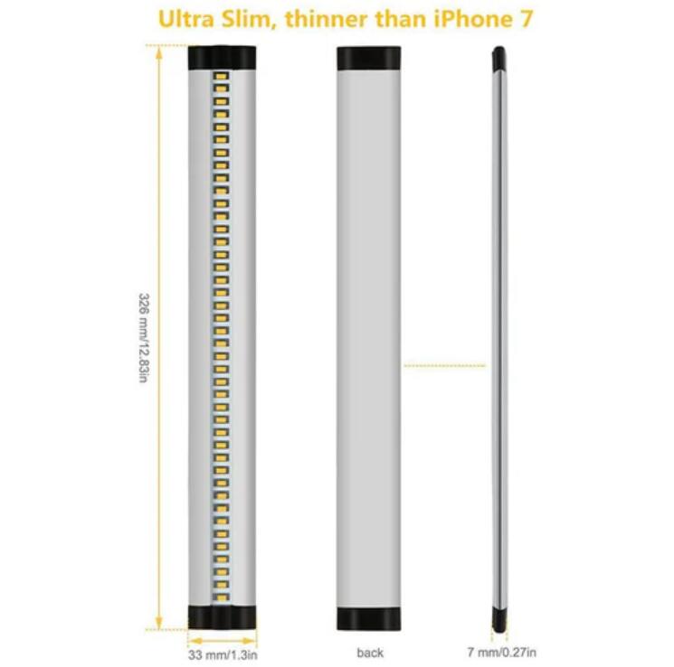 6 Pack 7mm Thick Silver Finish LED Under Cabinet Lighting Kit Dimmable 1800LM CRI90 SMD2835 12V 30W with Dimmer & Power SUpply Included